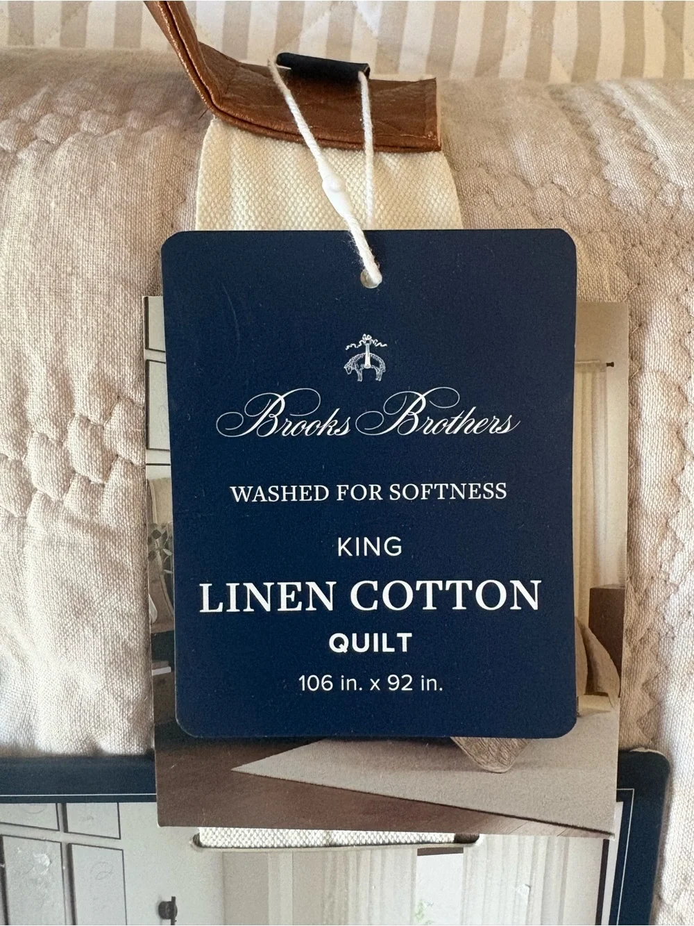 Brooks Brothers King Size Washed Linen Cotton Quilt Beige Neutral Stitch NWT